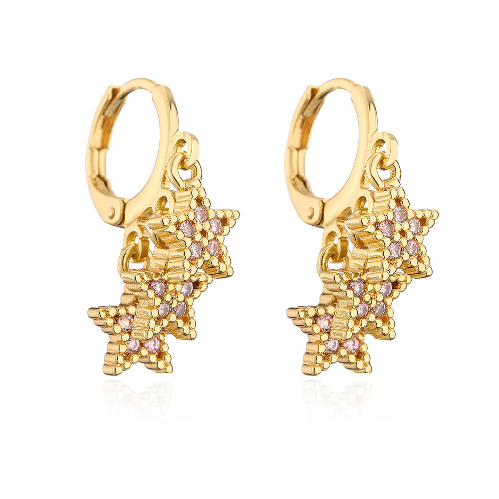 Minimalist Geometric Star Earrings for Women with Copper Base Plated in 18K Gold and Zircon Inlay