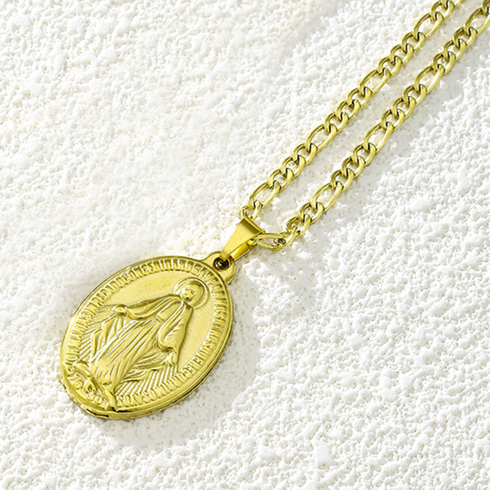 Collana con ciondolo Maria in acciaio inossidabile geometrico vintage con finitura placcata sottovuoto per abbigliamento casual unisex