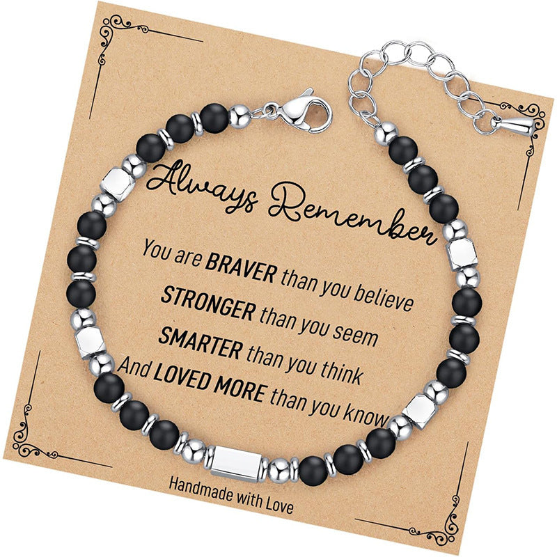 Bohemian Sweet Geometric Natural Stone Turquoise Agate Zebra Print Stainless Steel Bracelet Unisex
