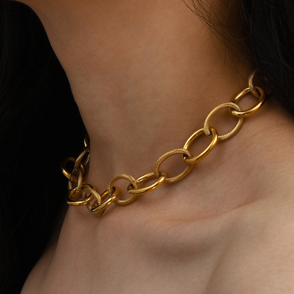 Collana da donna a catena cubana placcata in acciaio inossidabile, geometrica minimalista