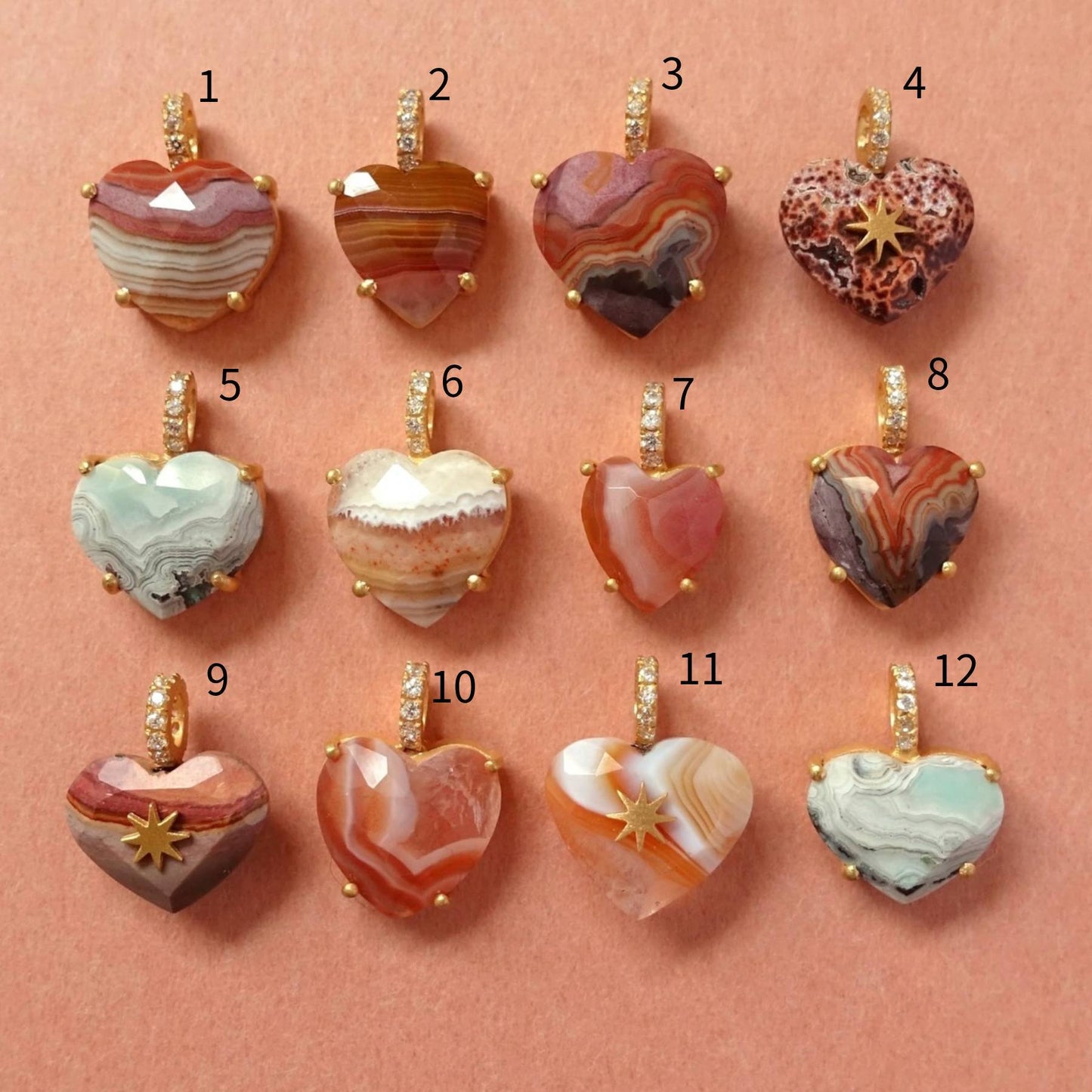 Vintage 18K Gold Plated Heart Shape Brass Pendant with Gemstone Inlay and Drip Oil Charm Bar for Women
