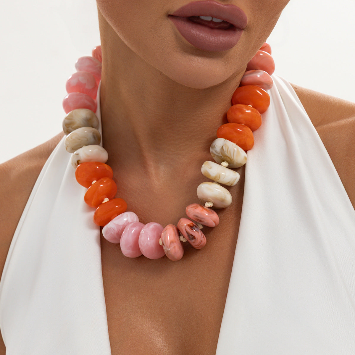 Creative Gradient Resin Geometric Beaded Necklace for Women