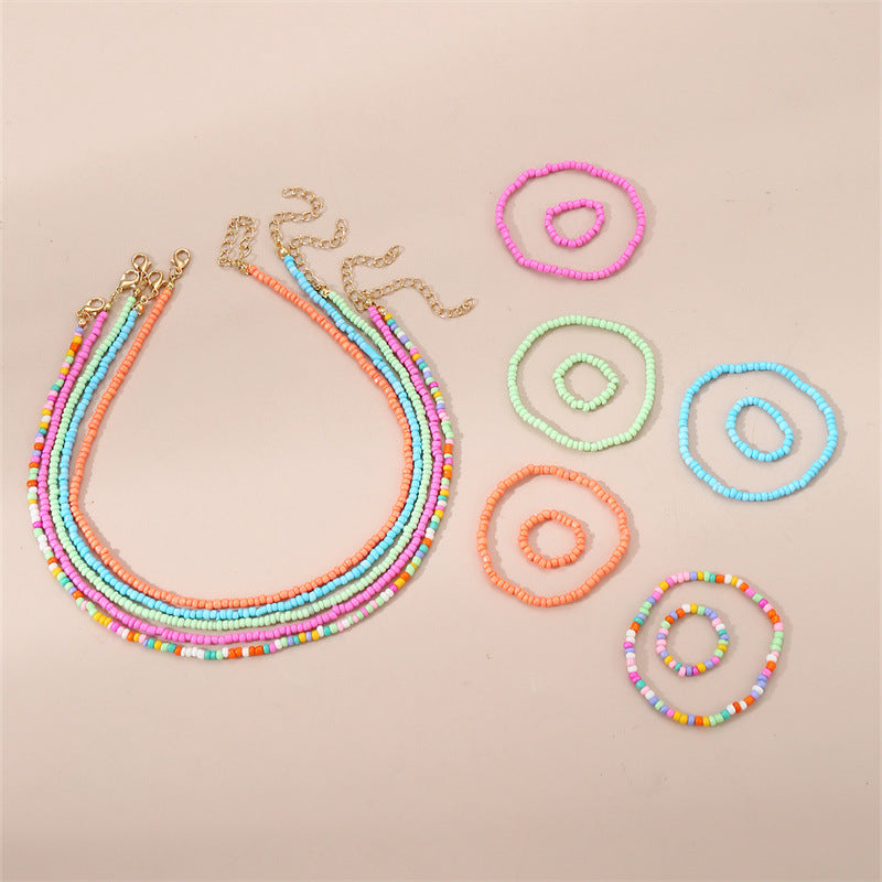 Bohemian Style Handmade Glass Beaded Necklace Set for Kids with Round Bead Chain and Adjustable Length