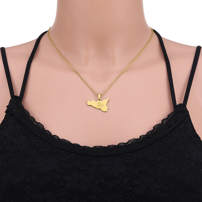 Collar con colgante geométrico de acero inoxidable con dije de acero de titanio y acabado chapado para mujeres y hombres