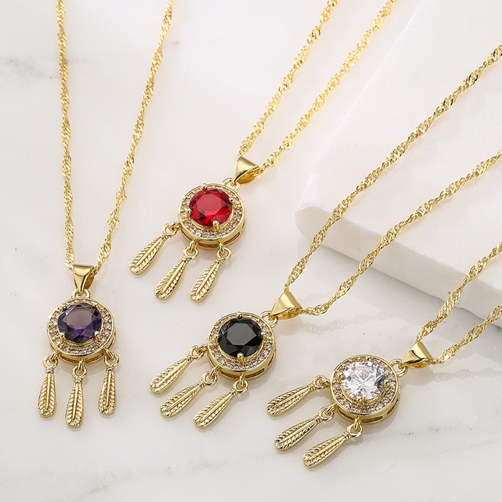 Elegant French-Style Geometric Pendant Necklace for Women, Copper Base with 18K Gold Plating and Zircon Inlay, Irregular Shape Locket Chain