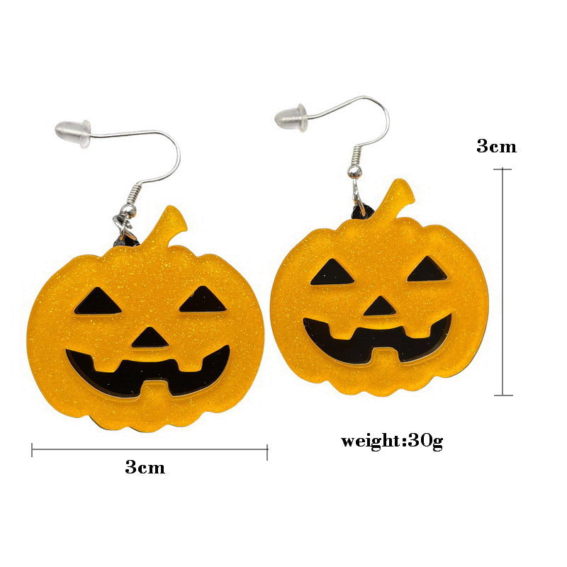 Orecchini asimmetrici in acrilico per Halloween con lettere glitterate, motivi di zucca, fantasma, teschio, scheletro e ragno