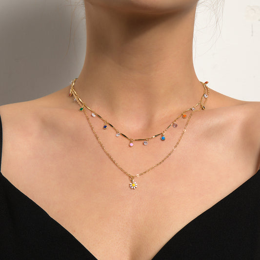 Collana da donna vintage con pendente floreale geometrico minimalista in lega e strass