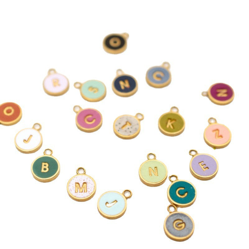 Candy Color Drip Oil 18K Gold Plated Letter Charm Bar Titanium Steel Necklace