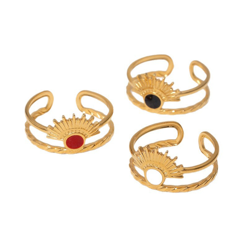 Anello geometrico a ventaglio minimalista vintage in acciaio inossidabile placcato oro 18 carati, aperto regolabile, gioielli da donna