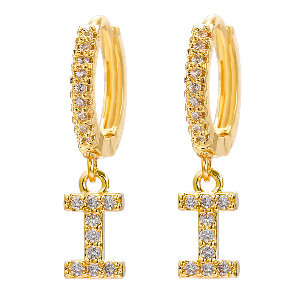Elegant Gold Plated Letter Cubic Zirconia Inlay Brass Earrings