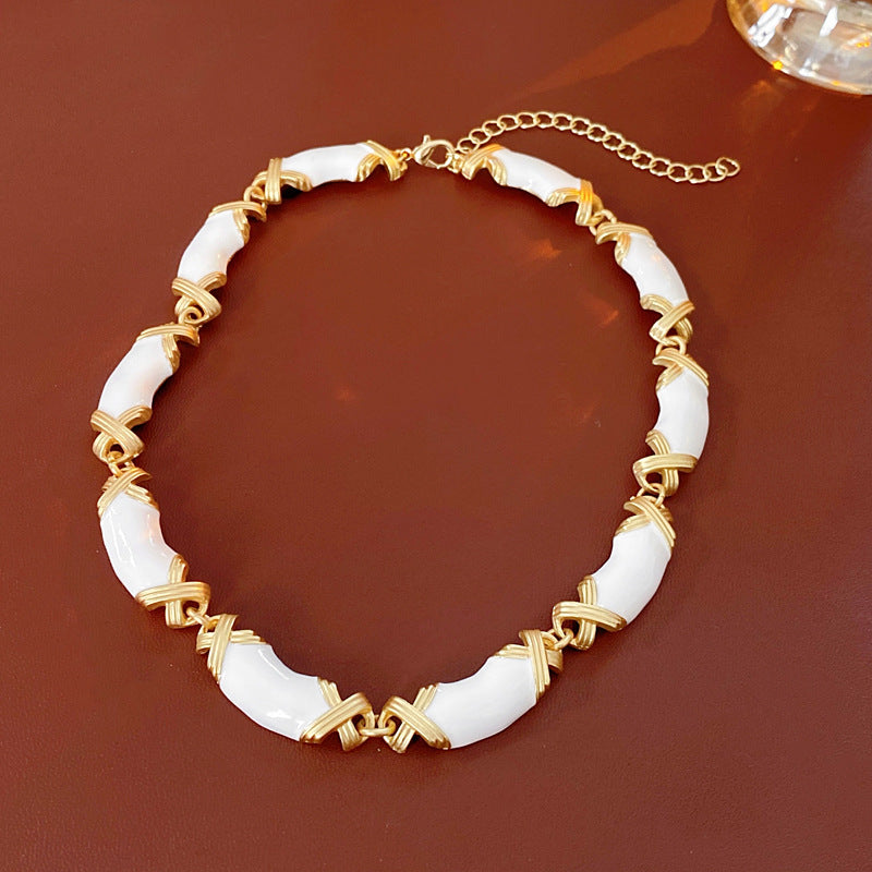 Set collana e orecchini geometrici da donna in stile vintage in lega con finitura smaltata