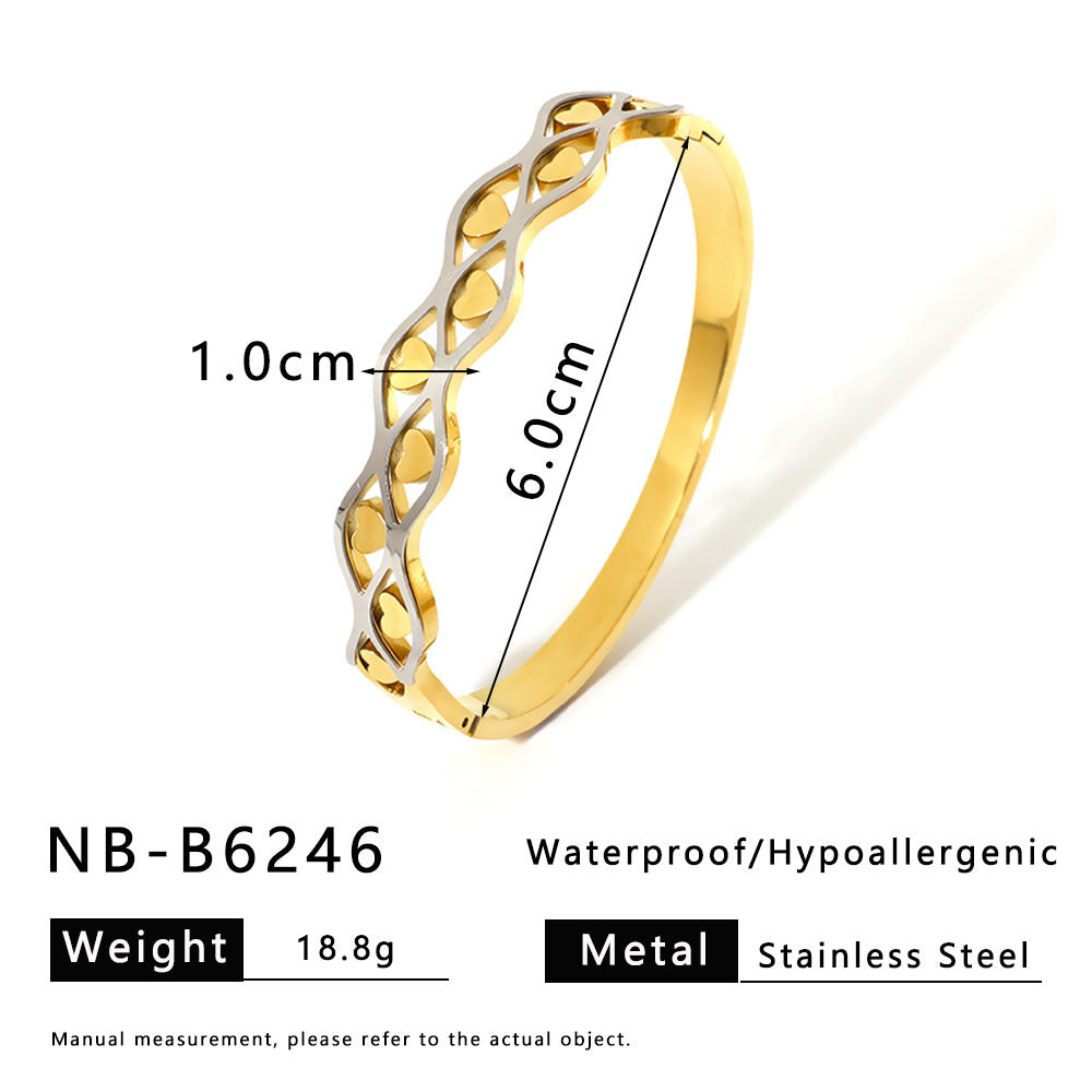 Ins Style Floral Wave Star Heart Stainless Steel Bracelet for Women with 18K Vacuum Plating