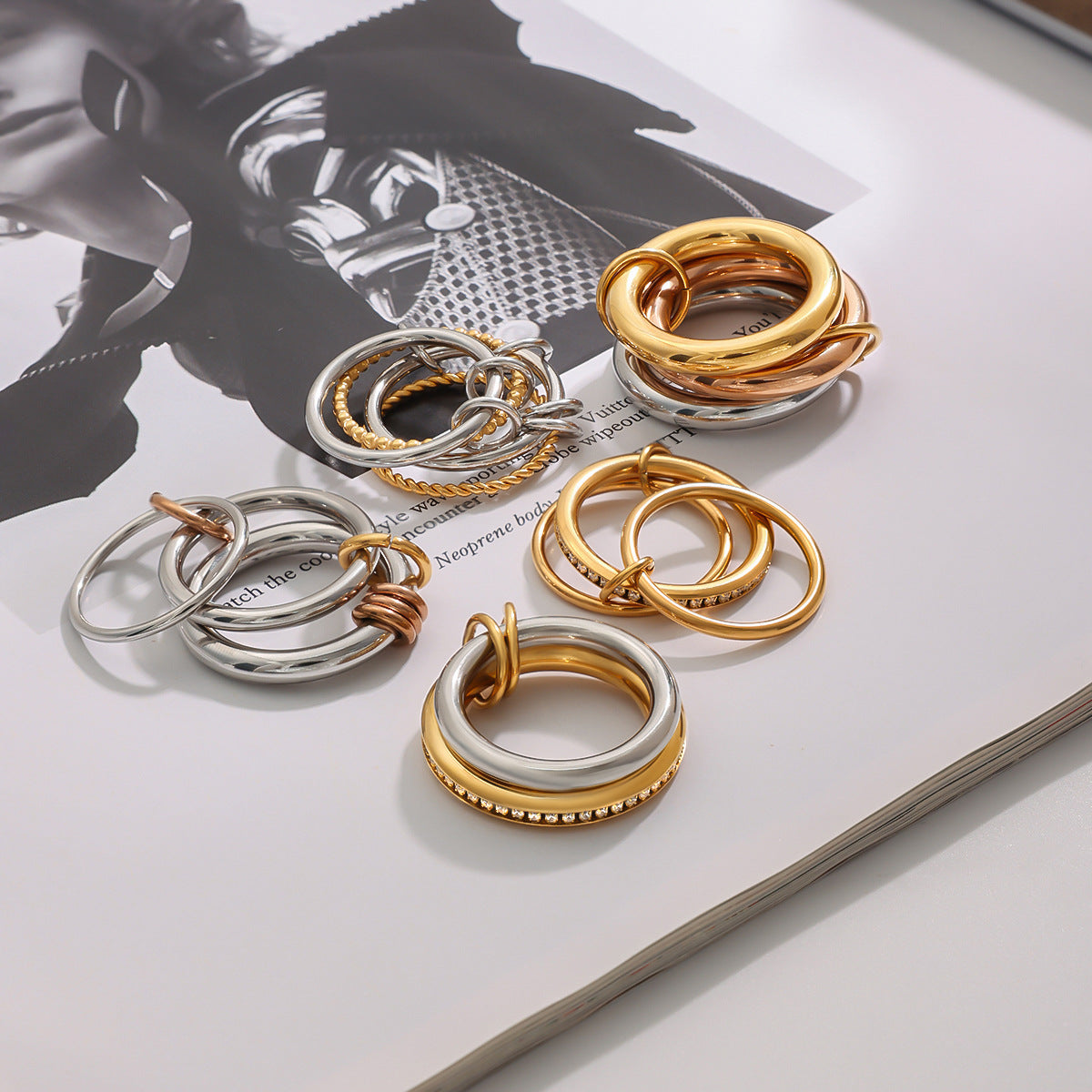 Anillo chapado de acero inoxidable geométrico para mujer