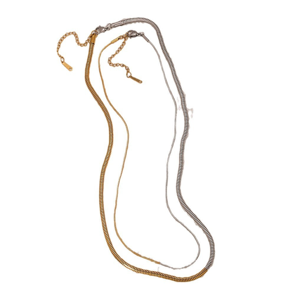 Collana Minimalista a Catena Serpentina Bicolore Sfumata a U in Acciaio Inossidabile e Acciaio al Titanio Unisex