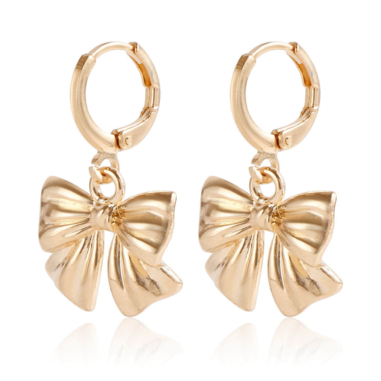 Geometric Bowknot Metal Earrings for Women with Plated Finish, Minimalist and Sweet Style