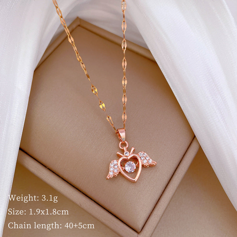 Luxury Minimalist Sweet Geometric Rhinestone Pendant Necklace for Women Titanium Steel O-Chain