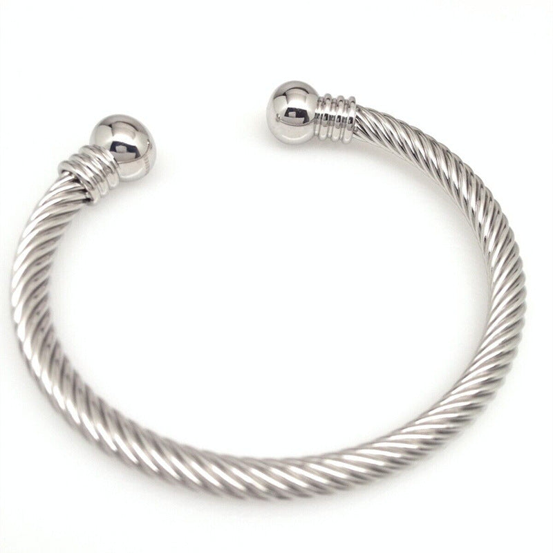 Polished Stainless Steel Cable Rope C-Shaped Bracelet for Women with Natural Style