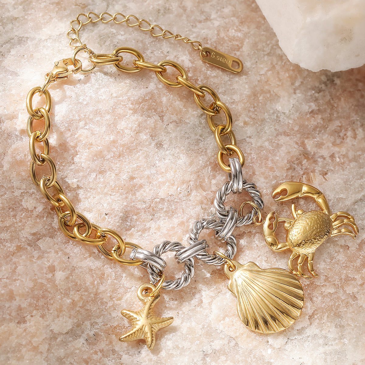 Bracciale da donna vintage geometrico in acciaio inossidabile con placcatura in oro 18 carati e design a colori contrastanti