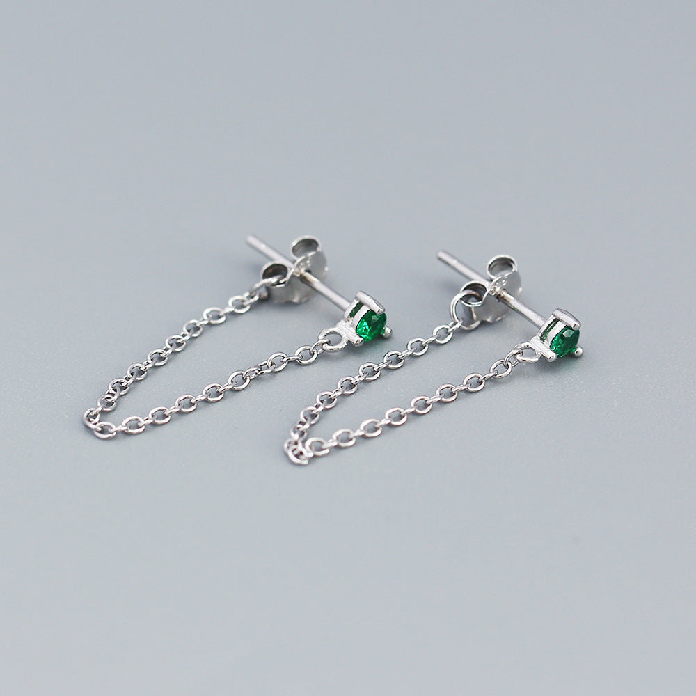 Orecchini a Filo Pendenti in Argento Sterling S925, Minimalisti, Geometrici, con Strass, da Donna