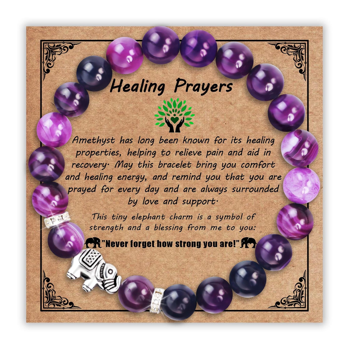 8mm Natural Stone Charm Bar Bracelet with Elephant Amethyst Amazonite Rose Quartz Fluorite Unisex Handmade Jewelry