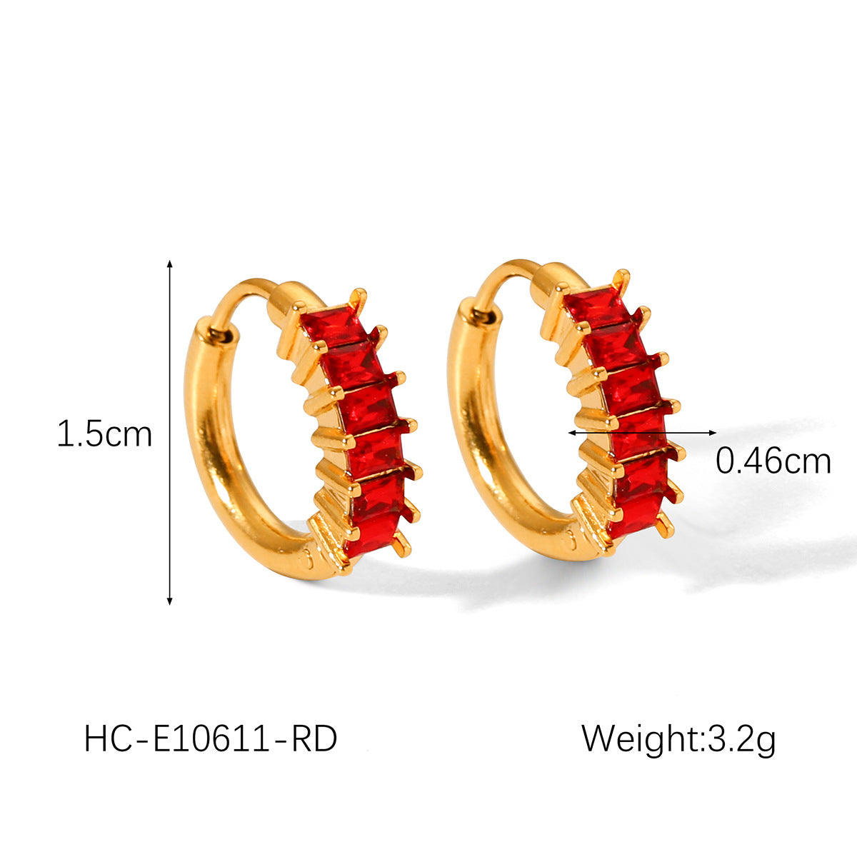 Minimalist Geometric Stainless Steel Gold-Plated Hoop Earrings with Zirconia Inlay for Women