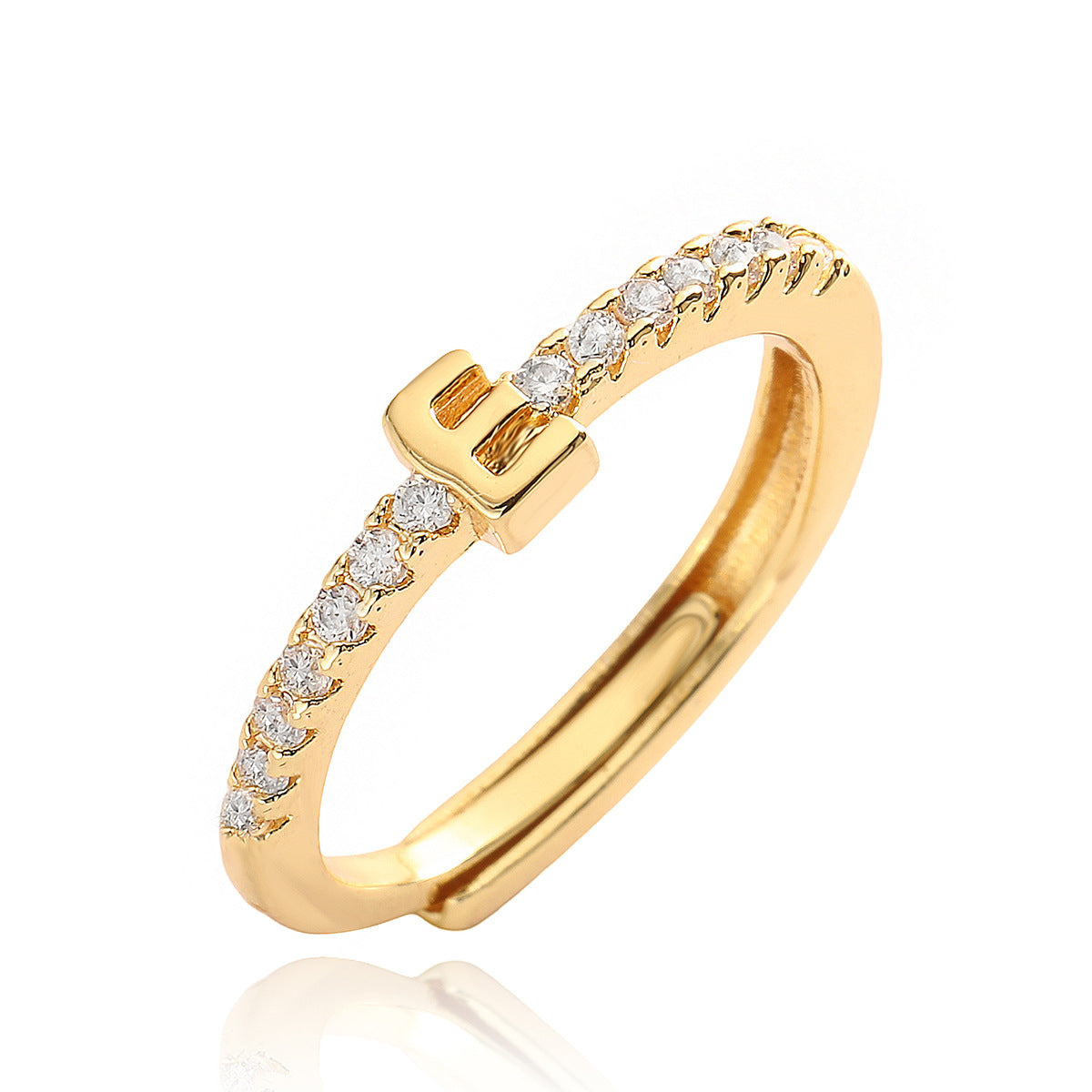 Anello in Rame Geometria Minimalista con Placcatura in Oro 18K e Zirconia Cubica, Design Regolabile a Lettera per Donna