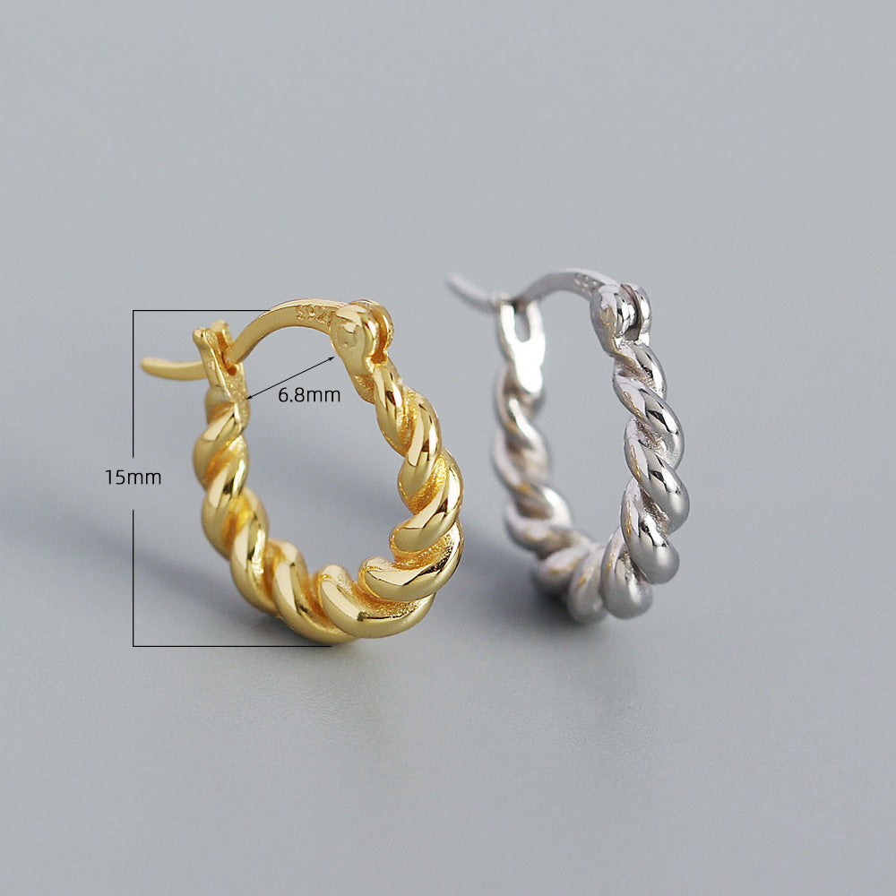 Vintage Minimalist U-Shaped S925 Sterling Silver Ear Cuffs with Geometric Wire-Wrapped Twist Design for Women