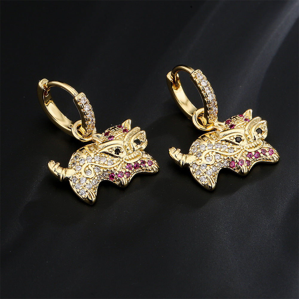 Orecchini da donna geometrici minimalisti in rame con micro-pavé di zirconi e placcatura in oro 18K