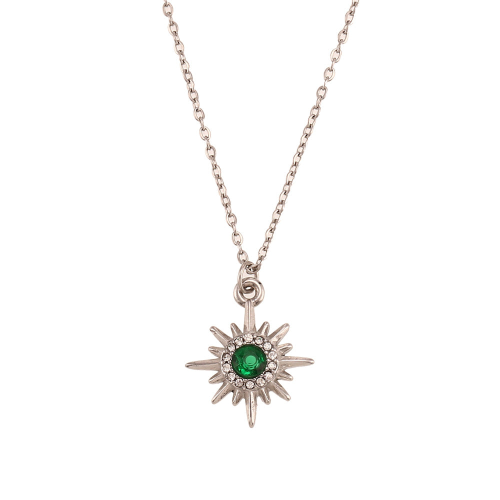 Collana con ciondolo a stella a otto punte con zirconi placcati oro 18 carati in acciaio inossidabile, stile minimalista, da donna