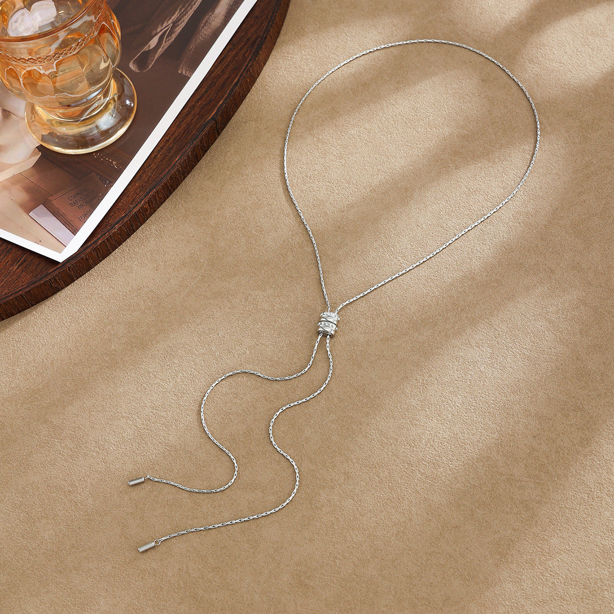 Minimalist Luxury Geometric Rhinestone Inlaid Stainless Steel Necklace PVD Plated Adjustable Fine Chain for Women