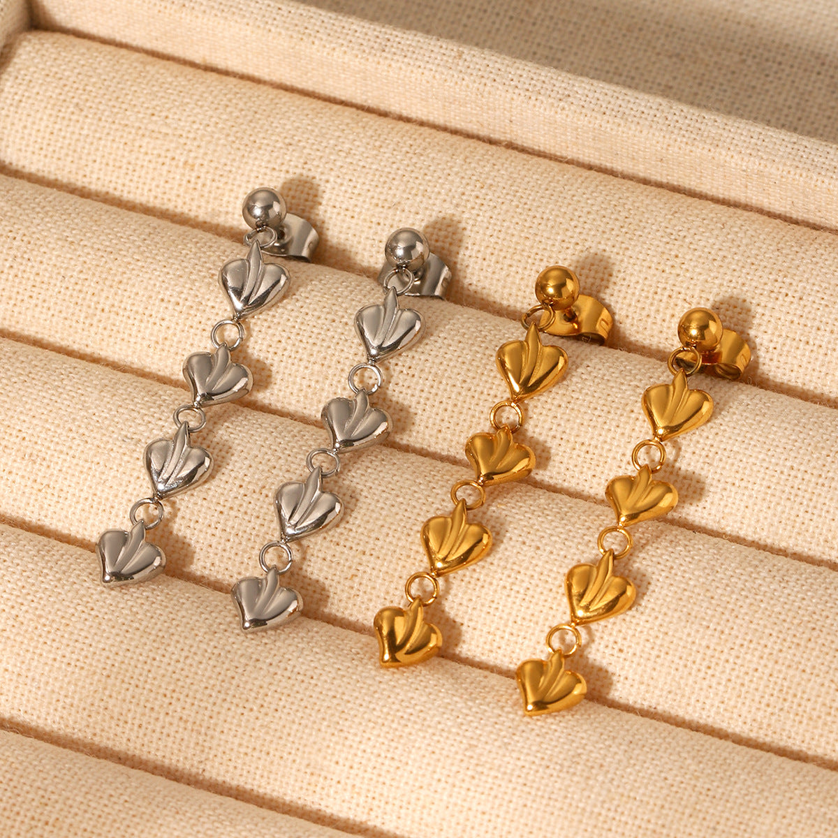 Minimalist Heart-Shaped Stainless Steel Dangle Earrings with Tassel Detail for Women