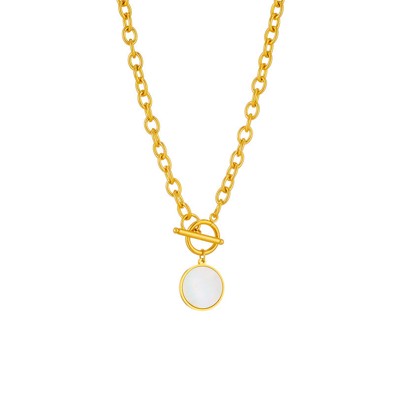 Minimalist Retro Geometric Round Pendant Titanium Steel Plated Necklace with O-Clasp