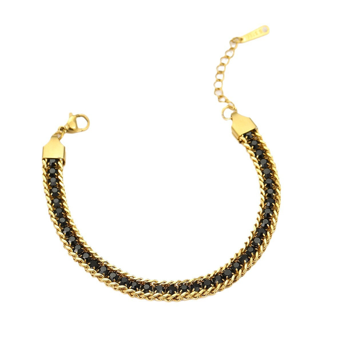 Minimalist Stainless Steel Bracelet with Titanium Steel Base, 18K Gold Plated Finish, and Colorful Zircon Inlay for Women