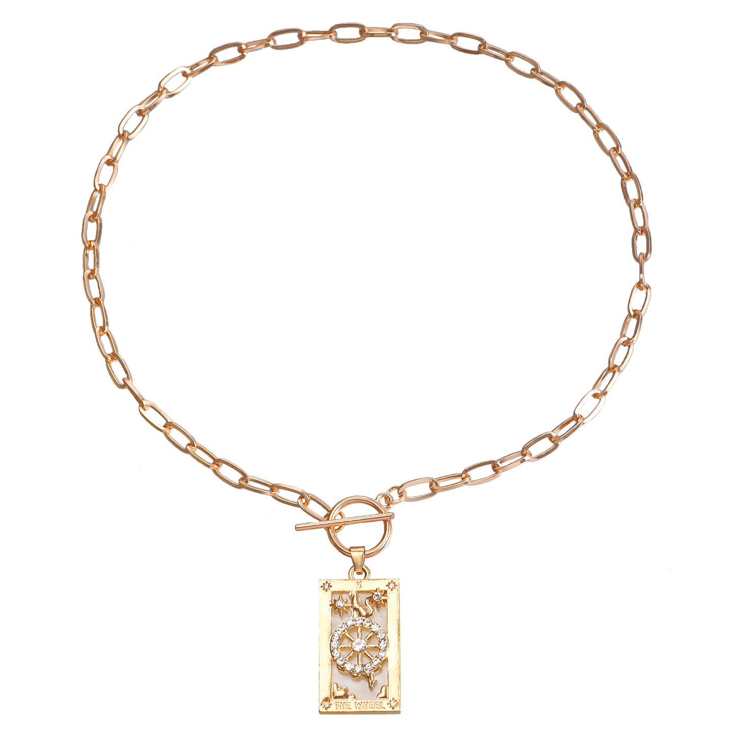 Vintage-Inspired Geometric Alloy Pendant Necklace with Imitation Rhinestone and Mother-of-Pearl Inlay, Electroplated Long Layered Clavicle Chain for Women
