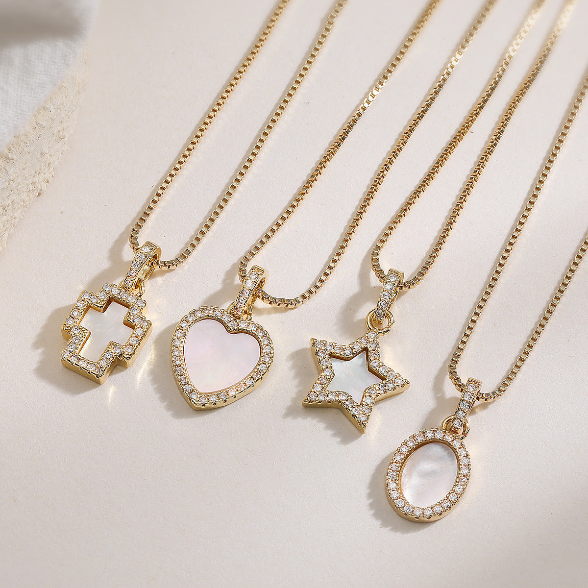 Minimalist 18K Gold Plated Brass Heart Cross Geometric Pendant with Cubic Zirconia Necklace