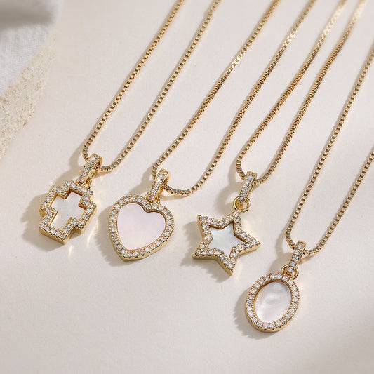 Minimalist 18K Gold Plated Brass Heart Cross Geometric Pendant with Cubic Zirconia Necklace