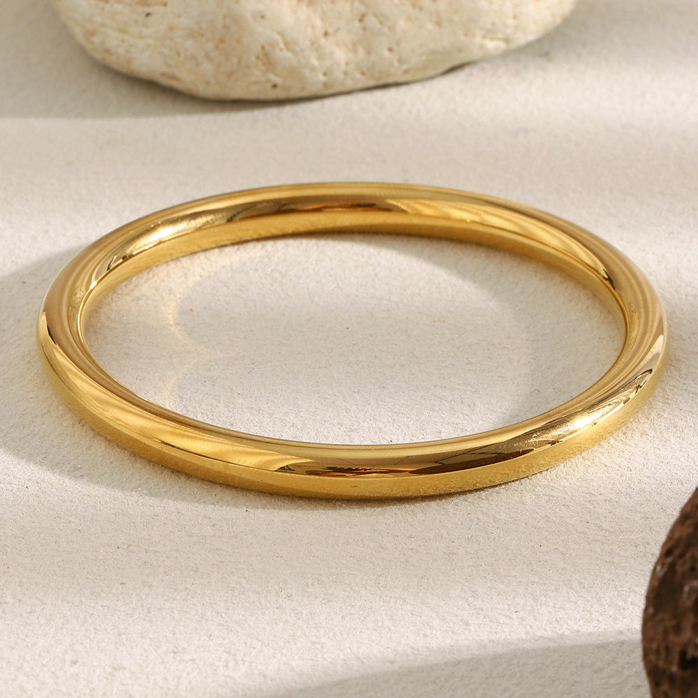 Bracciale rigido da donna in acciaio inossidabile placcato oro 18K, design geometrico minimalista e cavo