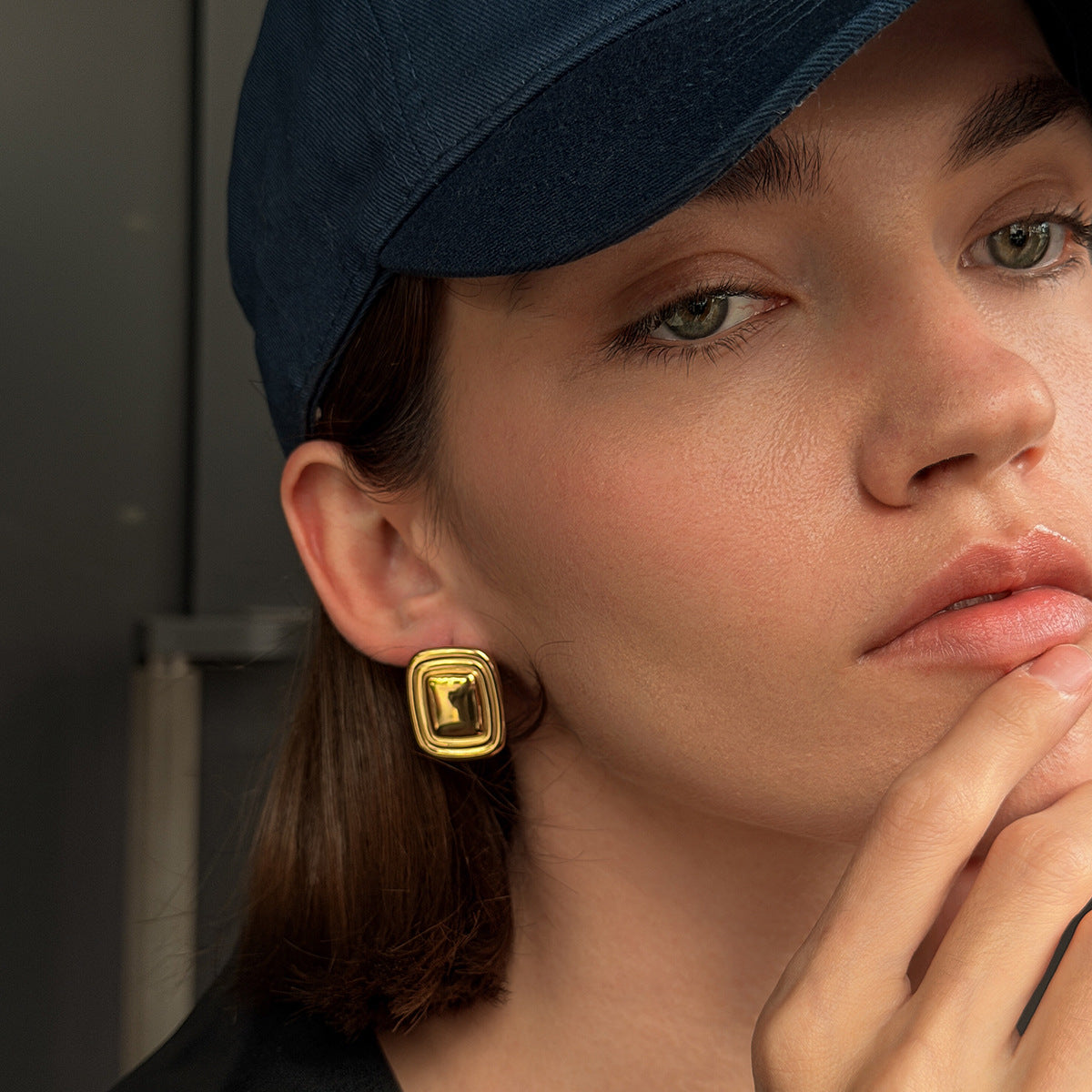 Minimalist Elegant Square Geometric 18K Gold Plated Stainless Steel Earrings for Women