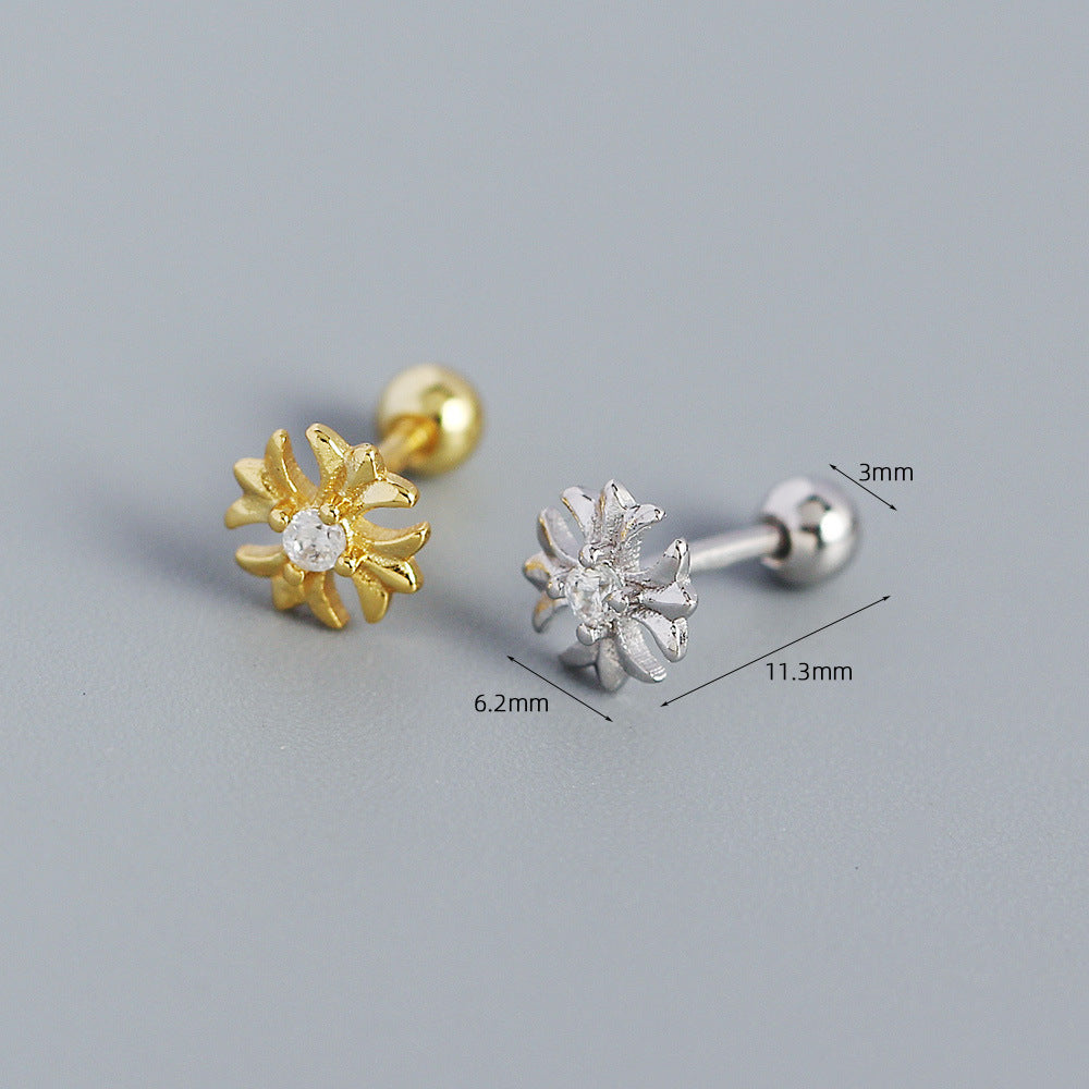 Orecchini a perno a croce in argento sterling 925 con intarsio di strass e design geometrico da donna
