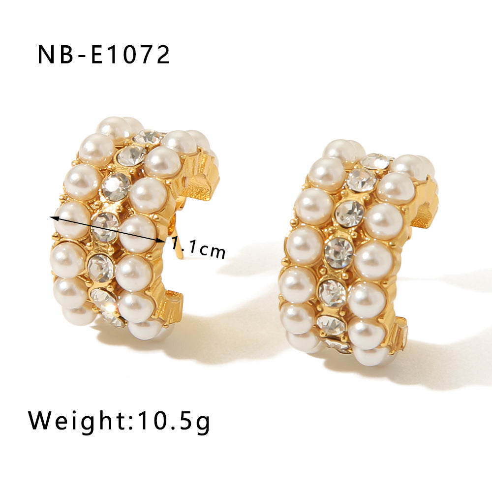 INS Style Geometric Stainless Steel Ear Cuffs with Zirconia and Pearl Accents for Women