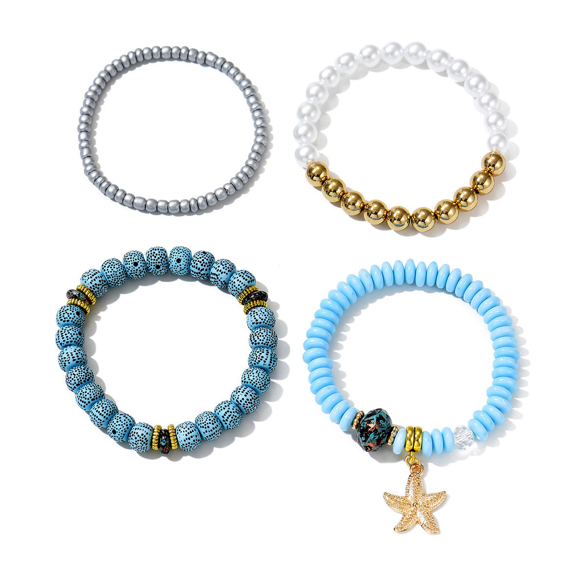 Bohemian Geometric Round Pearl Handmade Beading Bracelet Set for Women
