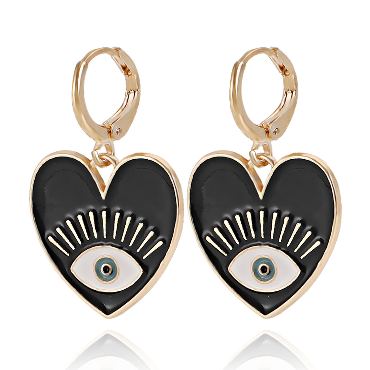 Pendientes Dulces en Forma de Corazón de Ojo de Demonio de Aleación con Acabado Galvanizado para Mujer