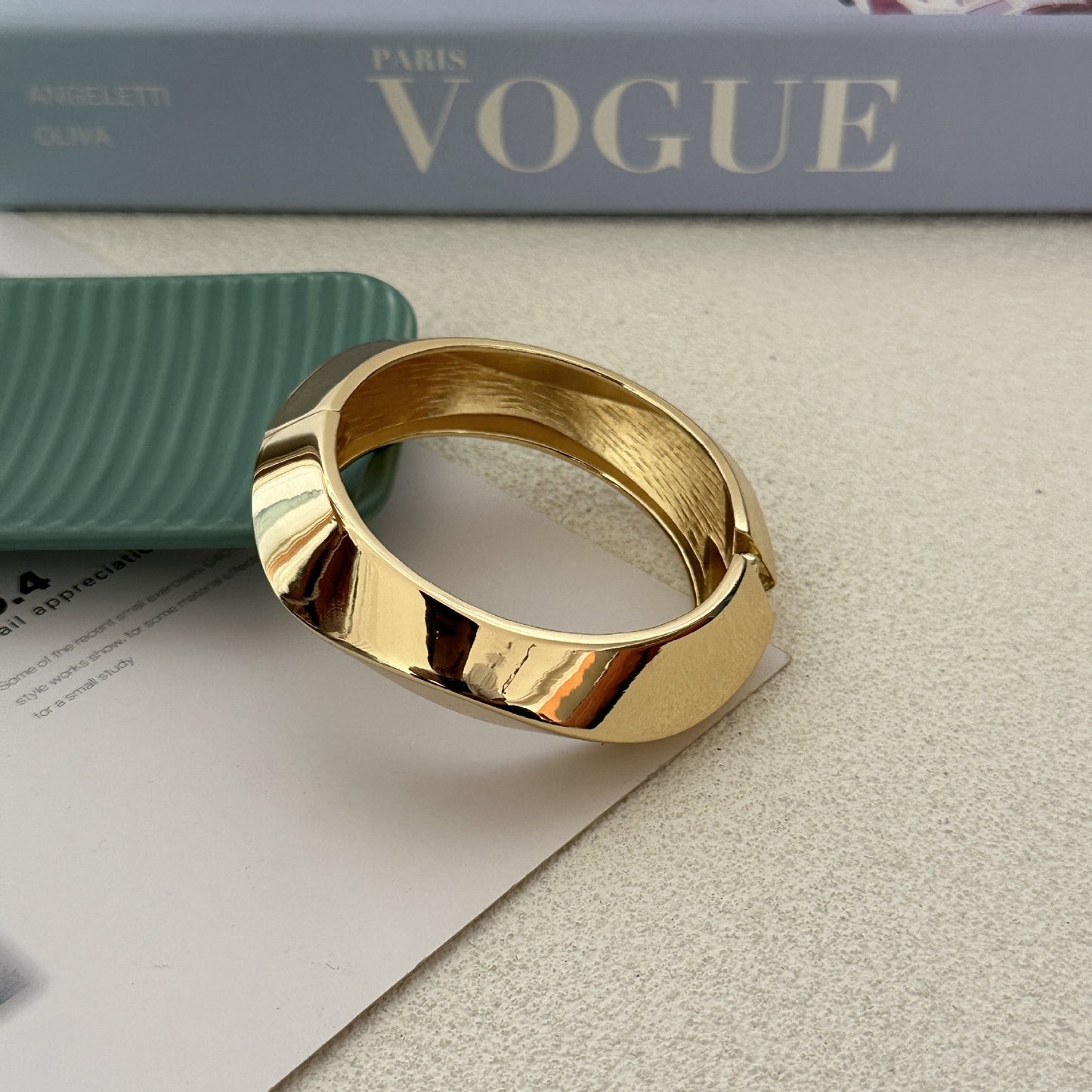 Vintage Enamel Drip Oil Plated Geometric Wave Bamboo Joint Open Cuff Bracelet for Women