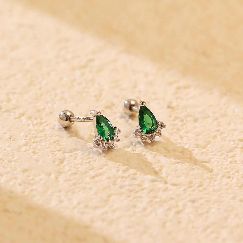 Aretes de Esmeralda de Plata Esterlina S925 Geométrica de Lujo con Incrustaciones de Pedrería para Mujer