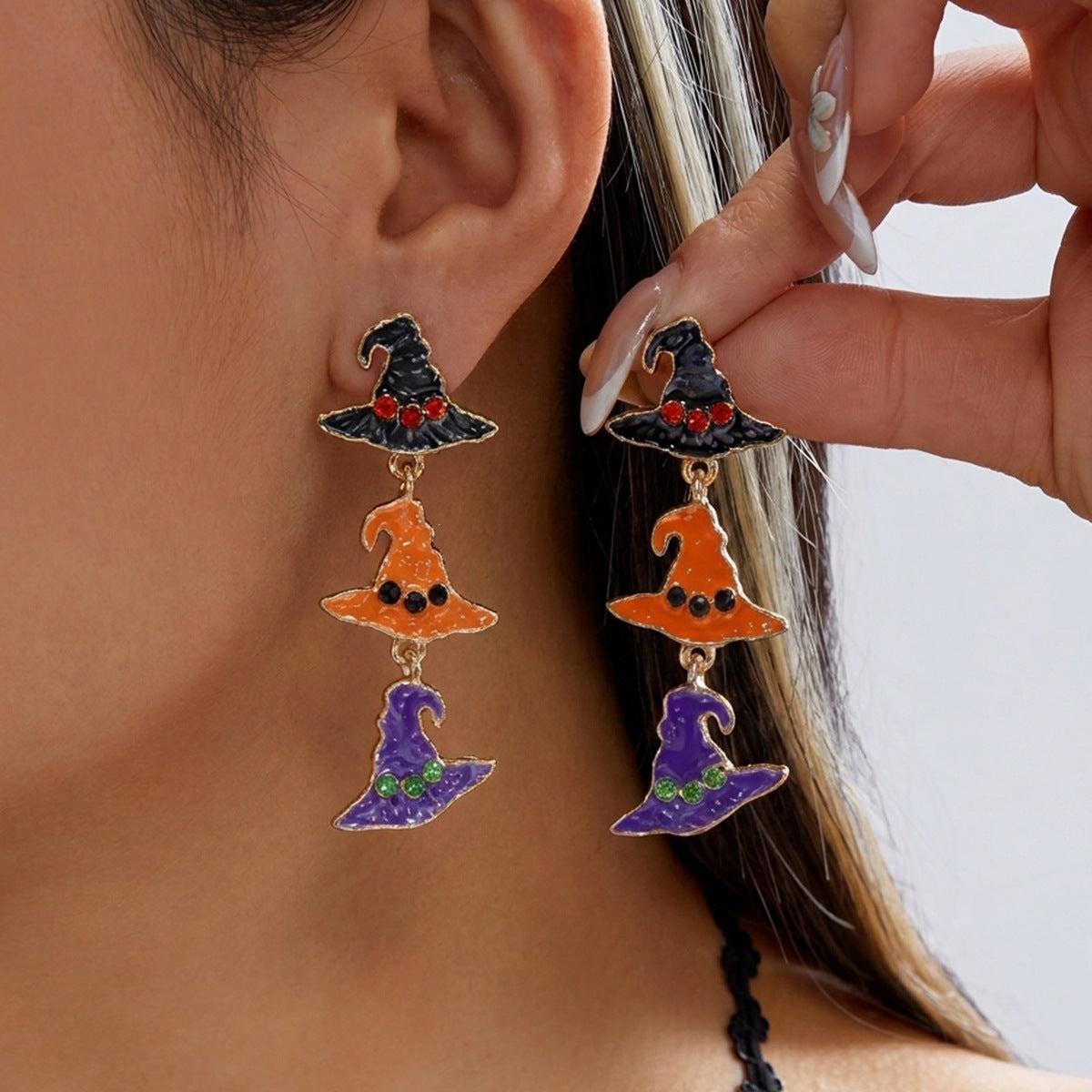 Cute Halloween Pumpkin and Witch Hat Drip Oil Plated Alloy Earrings Unisex Cartoon Drop Earrings
