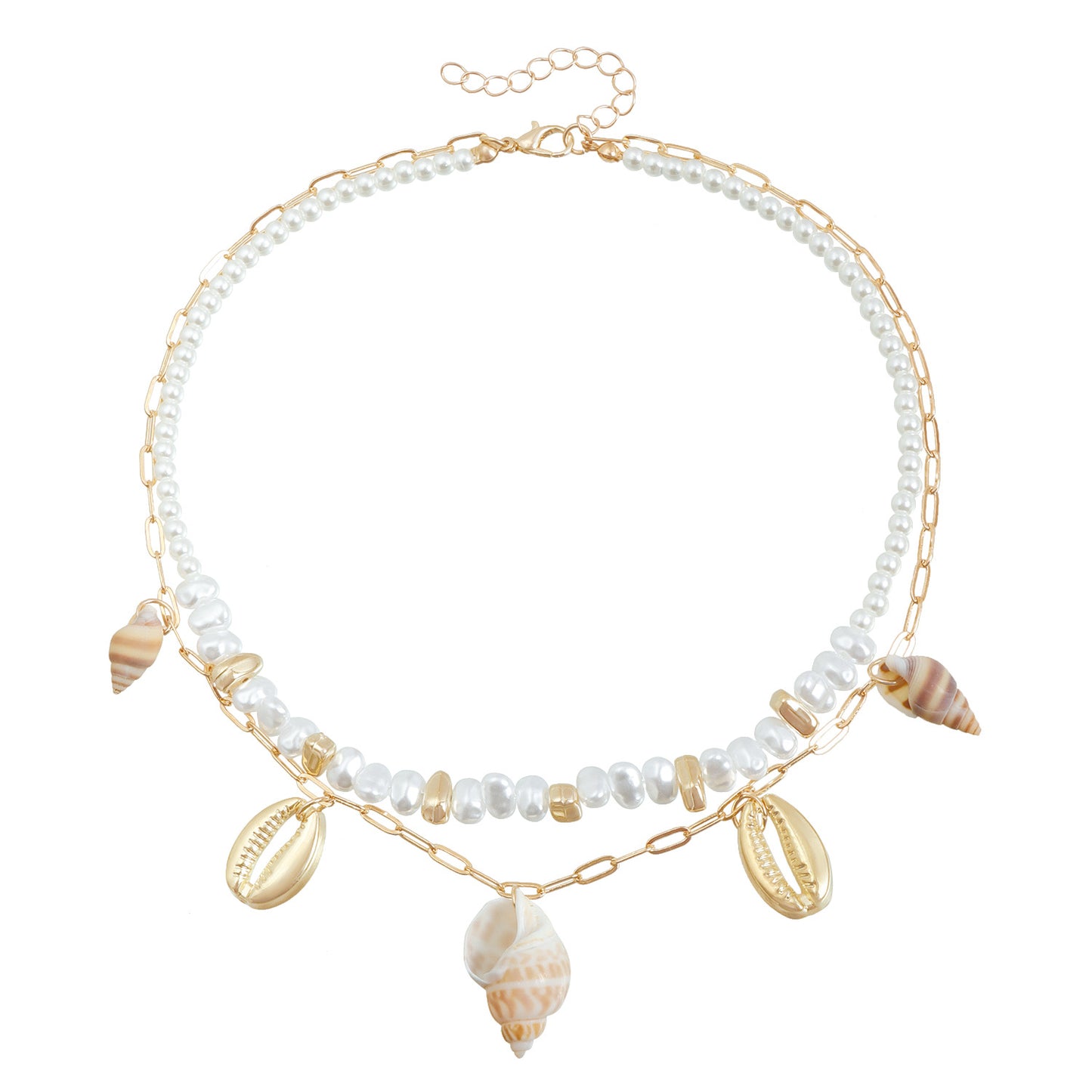 Collar con Colgante Minimalista de Concha Marina para Mujer, Cadena de Aleación con Diseño Geométrico y Acabado Bañado