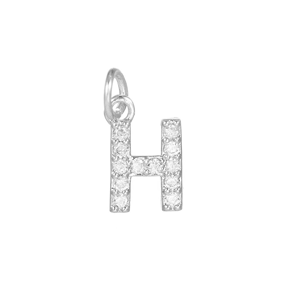14K Gold Plated Brass Letter Pendant with Cubic Zirconia Charm Bar