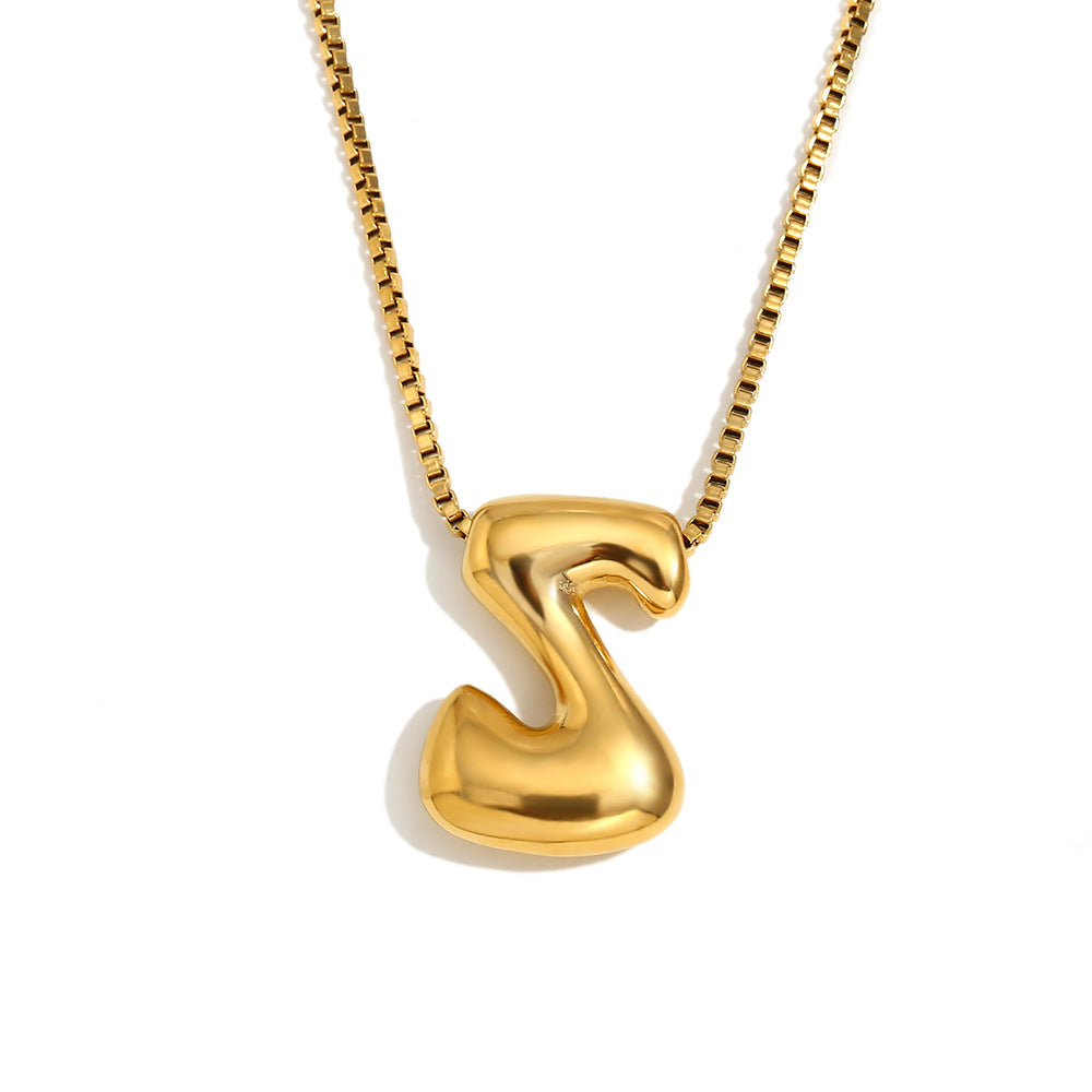 Minimalist Fashion Letter Necklace for Women Stainless Steel Pendant with 18K Gold Plating