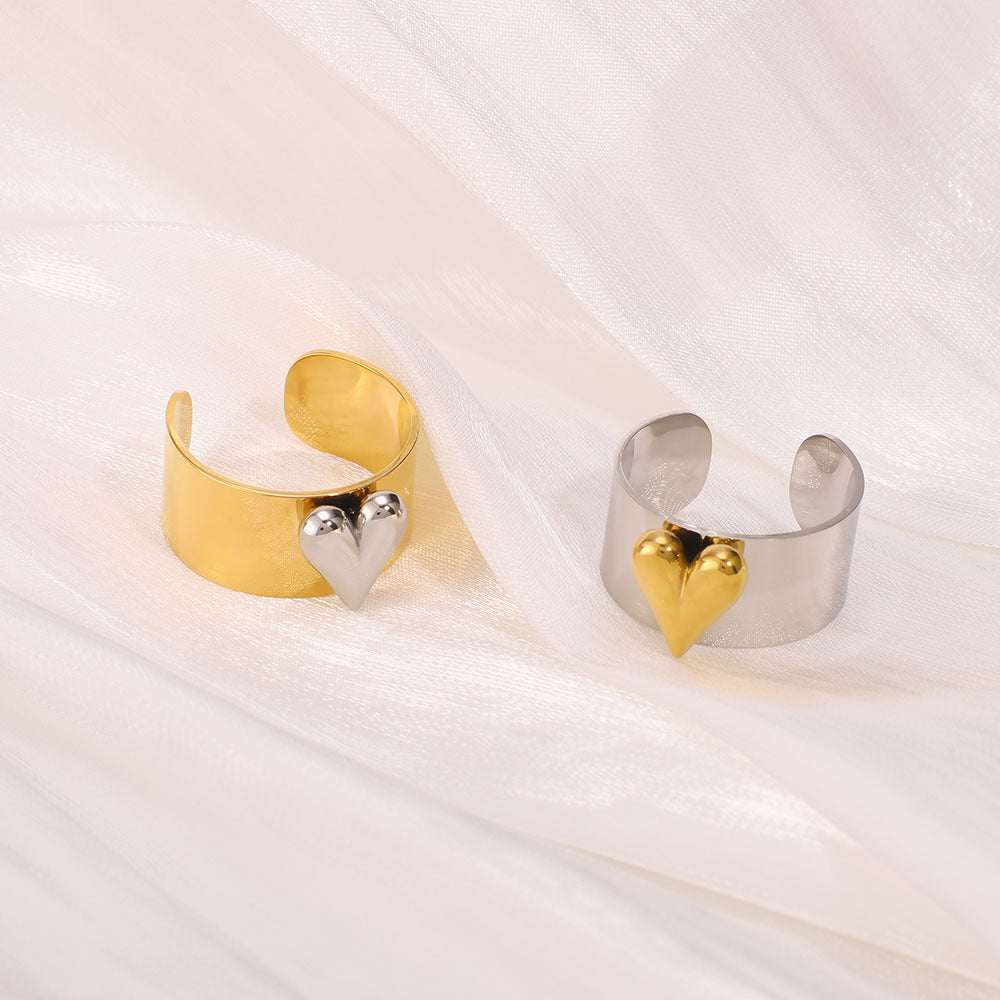 Anillo INS de Corazón Abierto Geométrico de Acero Inoxidable con Baño de Oro y Plata para Mujer