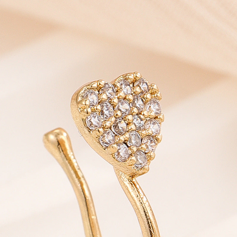 Minimalist Heart-Shaped Copper Nose Clip with Micro-Pavé Zirconia for Women